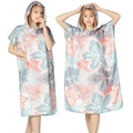 Quick-dry hooded beach poncho with tropical floral print and convenient zipper closure - One Size / Button Style - Bauhinia