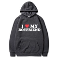 Dark grey 'I Love My Boyfriend' hoodie with red heart print in a medium size fit - S / Top (I Love My Boyfriend) / Dark Gray