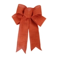 Detailed close-up of orange burlap Christmas bow with rustic woven linen texture - Maple Red Burlap Bow