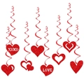 Decorazioni a spirale con cuori rossi glitterati LOVE e XOXO per feste di San Valentino - Set di Cartellini e Spirali Appese