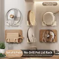 6 pairs of cream-colored stainless steel wall-mounted kitchen pot lid and cutting board racks - Stainless Steel / 6 Pairs / Cream