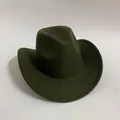 Classic dark olive green wool felt western cowboy hat with wide brim and creased crown - Army Green