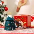 Tazza di Natale in ceramica verde scuro con coperchio a stella e confezione regalo - Verde (Scatola a colori)