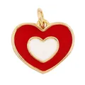 DIY copper heart pendant with red and white enamel oil drip and gold metal frame - Red White Heart-L281424