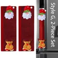 Christmas burlap refrigerator handle covers with Santa and reindeer 3D character decor - Style G Santa & Reindeer 2-Piece Set