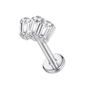 Orecchino a perno in titanio G23 con filettatura interna e tre cristalli baguette - Stile Tre Pietre Rettangolari d'Argento (#10) / 1.2*8mm