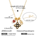 Gold stainless steel necklace with red heart, black clover, and crystal heart pendants - Four-petal Flower Heart Gem Multi-pendant Necklace (JDN0111129) / Gold