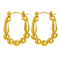 Polished gold bamboo bead hoop earrings with secure click-top clasp closure for women - Round Bead Decorated Hoop