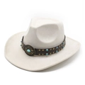 Classic cream faux suede western cowboy hat with turquoise and bronze flower buckle trim - M (56-59cm) / Off White (Suede)