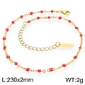 Gold stainless steel flat cross chain anklet with red enamel beads and lobster clasp - Gold Red Beads (KJ4094-Z)