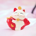 Simpatico gatto portafortuna in resina con pesce koi rosso e campanello d'oro decor - 8042 Gatto portafortuna Koi