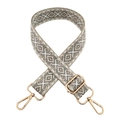 Detail of adjustable woven bag strap with geometric diamond pattern and gold metal hooks - T11-Grey