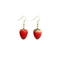 Handmade strawberry drop earrings with red fruit charms and green leaf accents - Simulation Strawberry