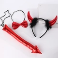 Dreiteiliges rotes Teufelskostümset mit Paillettenhörnern, Fliege und Schwanz-Accessoire - Nr. 3 Rot-Schwarz Feder Horn 3-teiliges Set