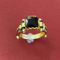 Vintage men's square black gemstone ring with two-tone gold and silver band - US 11 / Black Small Version