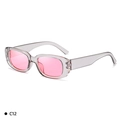 Modern square sunglasses in transparent grey frame with light pink lenses - C14 Transparent Grey Frame Pink Lens