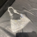 Macro di borsa da sera argentata con strass, tracolla a nodo e anelli metallici - Taglia Piccola (26*13cm) / Argento