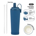 Dunkelblauer 830ml Thermobecher mit Keramikbeschichtung und 1,2 cm Perlenstrohhalm - 830ml / Seeblau