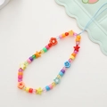 Detail of colorful acrylic beads and star charms on a vibrant Y2K style phone lanyard - Polymer Clay Flower Style (K1072)