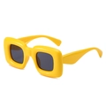 Retro Y2K square thick frame sunglasses in bright yellow finish with dark lenses - Yellow Frame Grey Lens