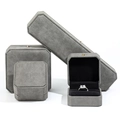 Grey textured PU leather jewelry box set with black lining for rings and necklaces - Ring Box / Gray