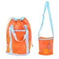 Orange mesh beach storage bags with light blue straps for kids shell collecting - Orange Mesh Bag 2-Piece Set (Bucket + Handbag)