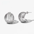 Modern hollow grid spherical stud earrings in polished silver finish with secure butterfly back - Silver (PDE2013)