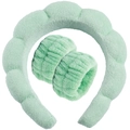 Soft light green fleece headband and wristband set for face washing and skincare - Jelly Green Terry Headband + 2 Wristbands