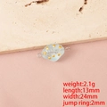 Detail of light blue shell glass pendant with gold dots and jump ring size specifications - Light Green Double Hole (Steel Color Ring)