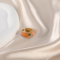 Adjustable golden ring with orange enamel finish and green malachite gemstone - Orange - Malachite - Open