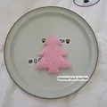 Pink knitted Christmas tree ornament 9x8cm for DIY crafts and gift box decoration - Christmas Tree A-02 (Light Pink)