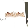 Golden bow hair clip with champagne rhinestones and brown marquise gemstones - Double Butterfly Champagne