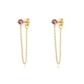 Detail of 925 sterling silver gold plated chain earrings with red crystal fan studs - 10-Gold Pink Gem Fan Chain