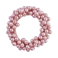 Detailed view of pink pearl hair tie with woven beaded texture for ponytails - 6# Deep Pink Pearl Hair Tie