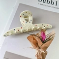 Cream white acetate hair claw clip with colorful rhinestones for elegant hairstyles - Cross Style - White