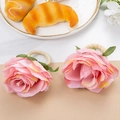 Handmade pink rose napkin ring with natural rattan weave for Valentine's table decor - Artificial Pink Rose