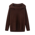 Pull en maille marron foncé pour femme avec col bateau et texture côtelée élégante - S / Brun Rougeâtre