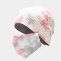 Close-up of tie-dye knit beanie and matching mask set with pink and grey patterns - Pink White Grey Tie-Dye (3#)