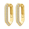 Créoles géométriques minimalistes plaquées or avec des pierres de zircon blanc pavées - Créole Géométrique Incrustée 4409-GD