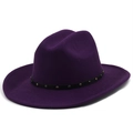 Detail of purple wool cowboy hat with black leather belt and vintage metal rivets - M (56-58cm) / Purple