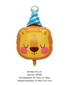Lion shaped foil balloon with party hat for birthday decorations, orange animal design - Birthday Hat Lion
