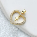 Pendentif cœur évidé doré avec croix et pavé de zircons cubiques micro-sertis - Cœur de Croix-Or/Blanc