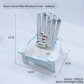 Miniature blue and white wooden beach chair ornament with sailboat and seashell decor - Sea Blue Beach Chair-Sailboat (7310C-01)