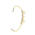 Goldene Ohrmanschette mit funkelnden Strasssteinen und Perlen für Ohren ohne Ohrlöcher - Stil E Gold Linke Seite (M-445)