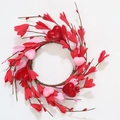 Corona de San Valentín con corazones brillantes rojos y rosas sobre base de ramas secas - Guirnalda de Corazón de Jazmín de Invierno Roja y Rosa (FW251205)