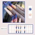 Long ballerina press-on nails with nude pink and blue marble design with gold lines - BKS1473 Nude Pink Blue Yellow Marble Gold Style
