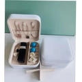Portable white PU leather jewelry box featuring a zip closure and organized storage compartments - Zipper Style / Cross Grain Pure White