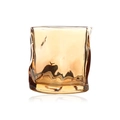 Artistic amber twisted glass whiskey tumbler with irregular wavy texture and studio reflection - 190ml / Amber Twist Cup