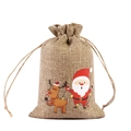 Christmas burlap drawstring gift bag featuring Santa and reindeer cartoon patterns - Santa & Reindeer A-01 / 10*15cm