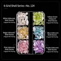 6-grid box of iridescent irregular nail art shell stones in assorted vibrant colors - Iridescent Shell Stones (124)